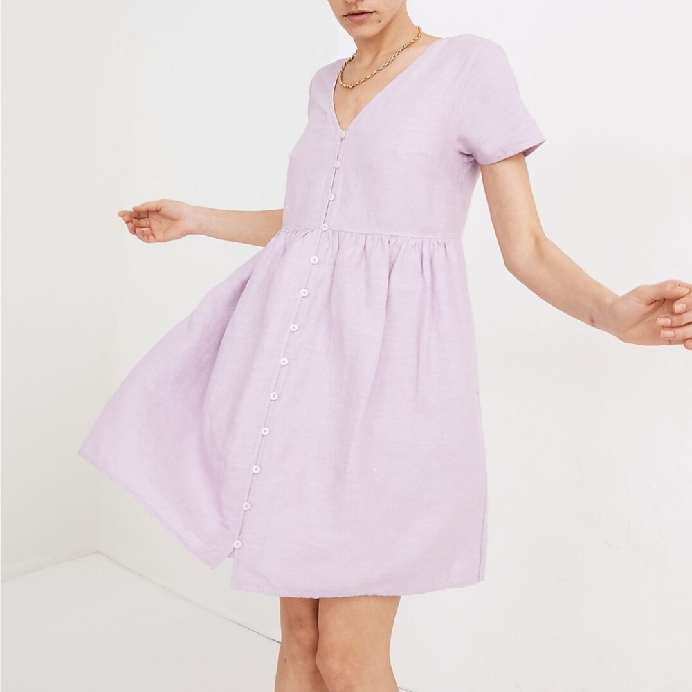 NWT Madewell Linen-Blend Alexandra Button-Front Mini Dress